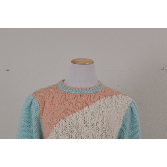 Vintage 90s Hand-Knit Pullover Acrylic Sweater size L - Picture 4 of 10